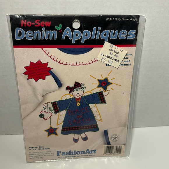 Dimensions Inc 1996 No-Sew Appliqués #80441 Holly Denim Angel Fashion Art NIP - Picture 1 of 7